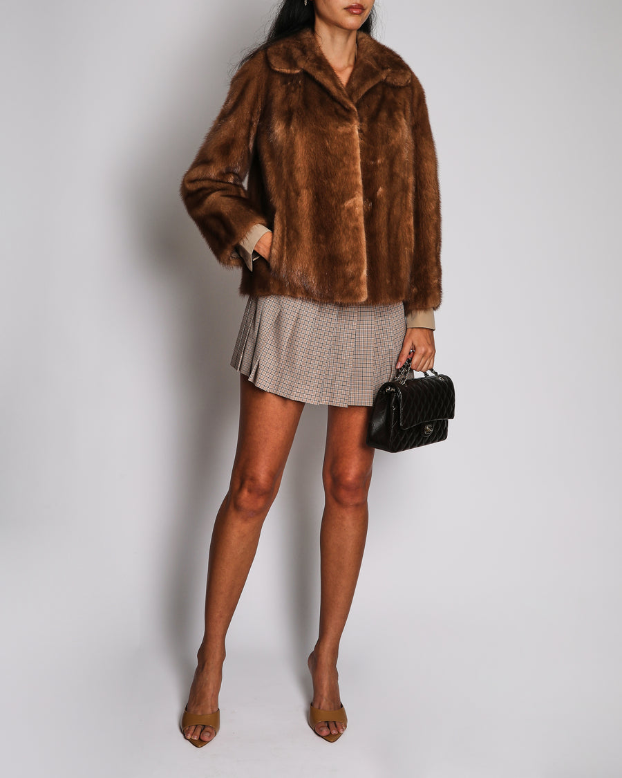 Vintage Light Brown Short Minx Fur Coat UK 8