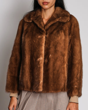 Vintage Light Brown Short Minx Fur Coat UK 8