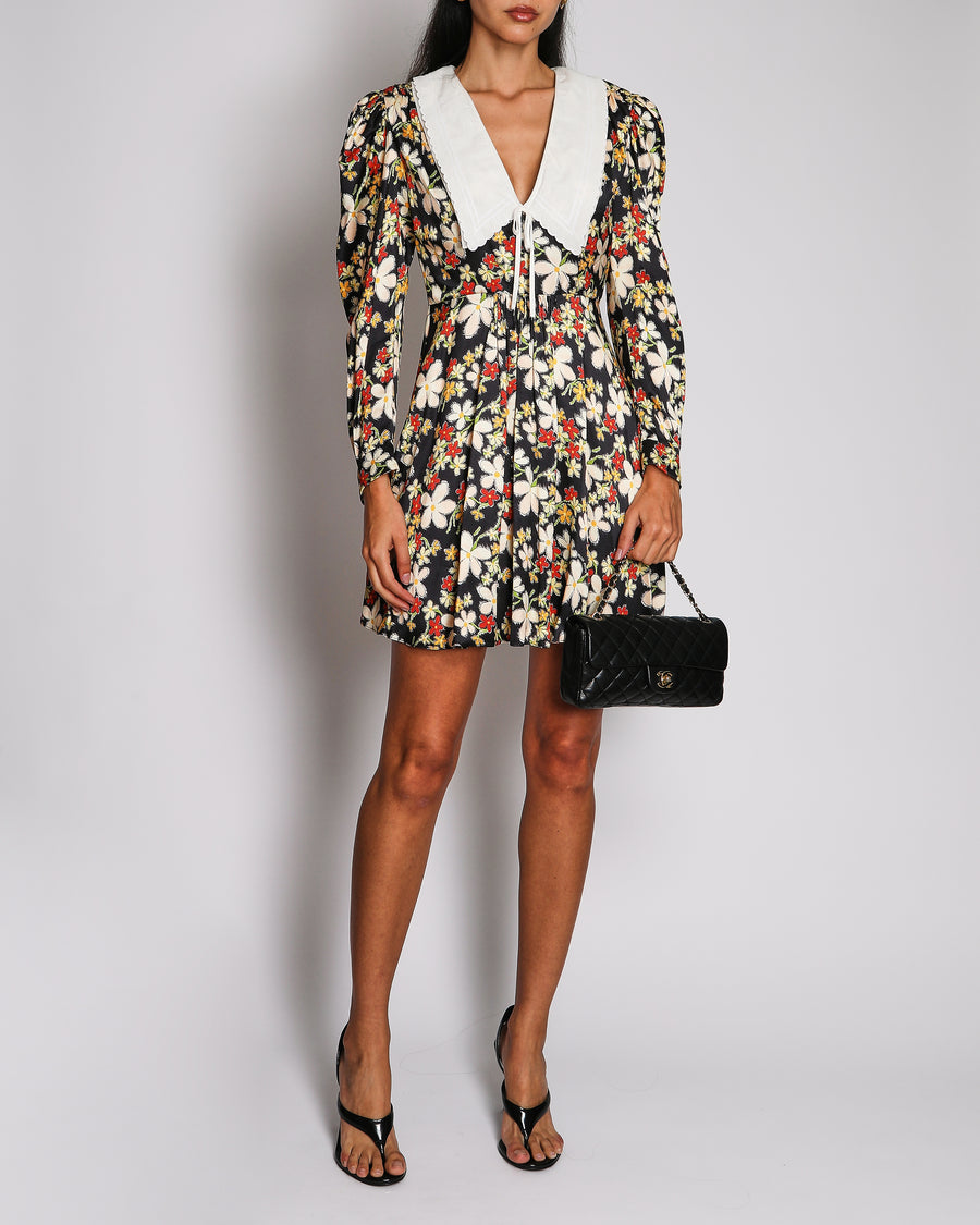 Miu Miu Multi-Colour Floral Print Long Sleeve Mini Dress with White Scalloped Collar Size IT 38 (UK 6) RRP £2,300