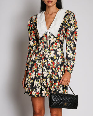 Miu Miu Multi-Colour Floral Print Long Sleeve Mini Dress with White Scalloped Collar Size IT 38 (UK 6) RRP £2,300