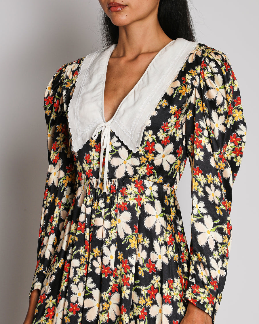Miu Miu Multi-Colour Floral Print Long Sleeve Mini Dress with White Scalloped Collar Size IT 38 (UK 6) RRP £2,300