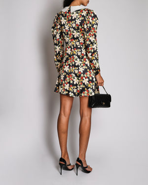 Miu Miu Multi-Colour Floral Print Long Sleeve Mini Dress with White Scalloped Collar Size IT 38 (UK 6) RRP £2,300