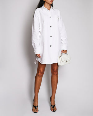 Prada White Denim Oversized Shirt With Enamel Triangle Logo Detail Size IT 42 (UK 10)