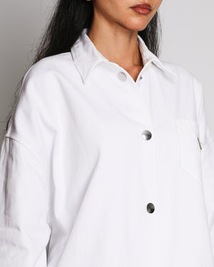 Prada White Denim Oversized Shirt With Enamel Triangle Logo Detail Size IT 42 (UK 10)