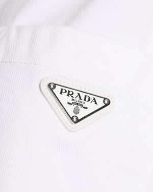 Prada White Denim Oversized Shirt With Enamel Triangle Logo Detail Size IT 42 (UK 10)