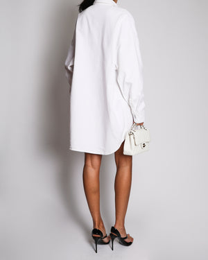 Prada White Denim Oversized Shirt With Enamel Triangle Logo Detail Size IT 42 (UK 10)