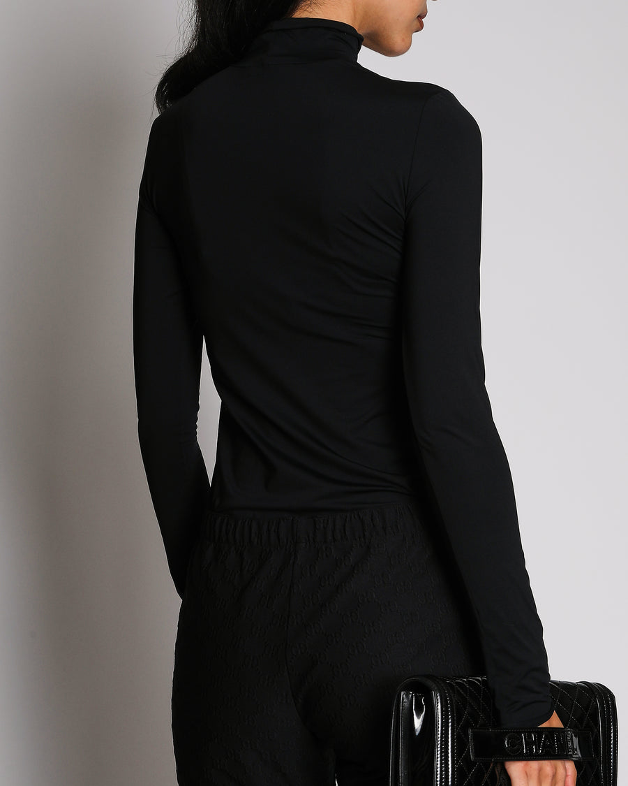 Prada High Neck Long Sleeve Logo Jersey Top with Logo Plaque Size IT 40 (UK 8)