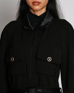 Chanel A 2020 Black Wool Long Trench Coat with Pockets, Gold Buttons and Belt Details Size FR 34 (UK 6)