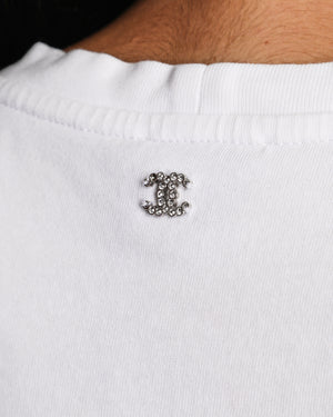 Chanel 2023 Coco Neige White T-Shirt with Pink Heart and Logo Detail Size M (UK 10)