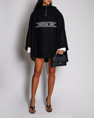 Christian Dior Navy Wool Hooded Poncho Size L (UK 12)
