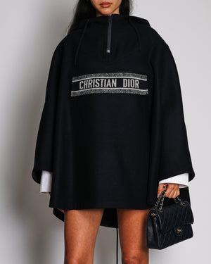 Christian Dior Navy Wool Hooded Poncho Size L (UK 12)