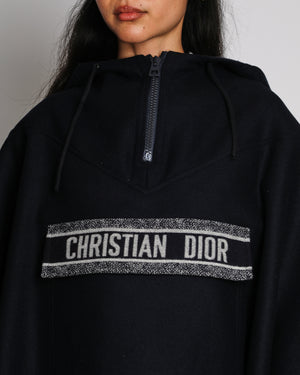 Christian Dior Navy Wool Hooded Poncho Size L (UK 12)