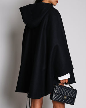 Christian Dior Navy Wool Hooded Poncho Size L (UK 12)