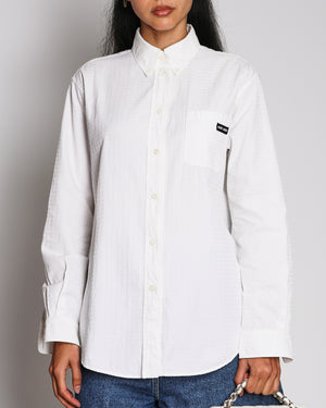 Miu Miu White Long-Sleeved Button Down Shirt with Logo Print Size IT 40 (UK 8)