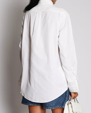 Miu Miu White Long-Sleeved Button Down Shirt with Logo Print Size IT 40 (UK 8)