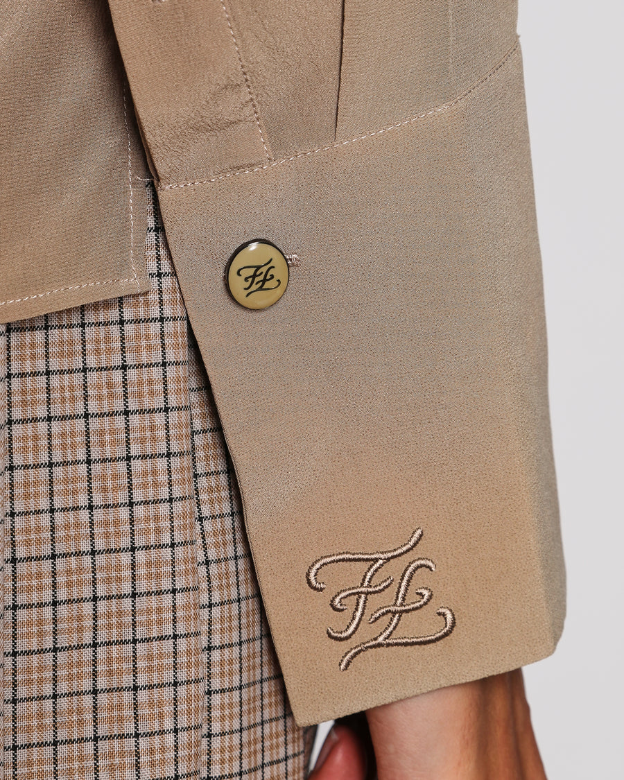 Fendi Beige Long Sleeve V-Neck Blouse with Logo Button Details Size IT 38 (UK 6)