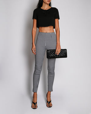 Prada Black and White Checkered Trousers with Yellow Triangle Embroidery Detail Size IT 38 (UK 6)
