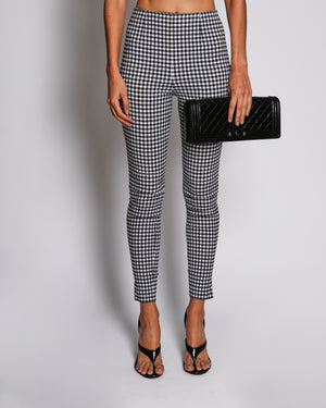 Prada Black and White Checkered Trousers with Yellow Triangle Embroidery Detail Size IT 38 (UK 6)