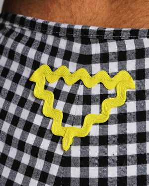 Prada Black and White Checkered Trousers with Yellow Triangle Embroidery Detail Size IT 38 (UK 6)