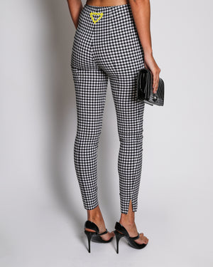 Prada Black and White Checkered Trousers with Yellow Triangle Embroidery Detail Size IT 38 (UK 6)