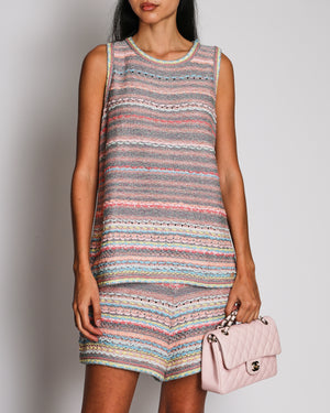Chanel Pastel Multi-Colour Sleeveless Knit Jumper and Shorts Set Size FR 38/40 (UK 10/12)