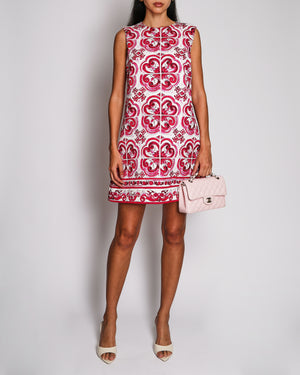 Dolce & Gabbana Pink Majolica-Print Sleeveless Mini Dress Size IT 44 (UK 12) RRP £1,260