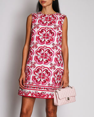 Dolce & Gabbana Pink Majolica-Print Sleeveless Mini Dress Size IT 44 (UK 12) RRP £1,260