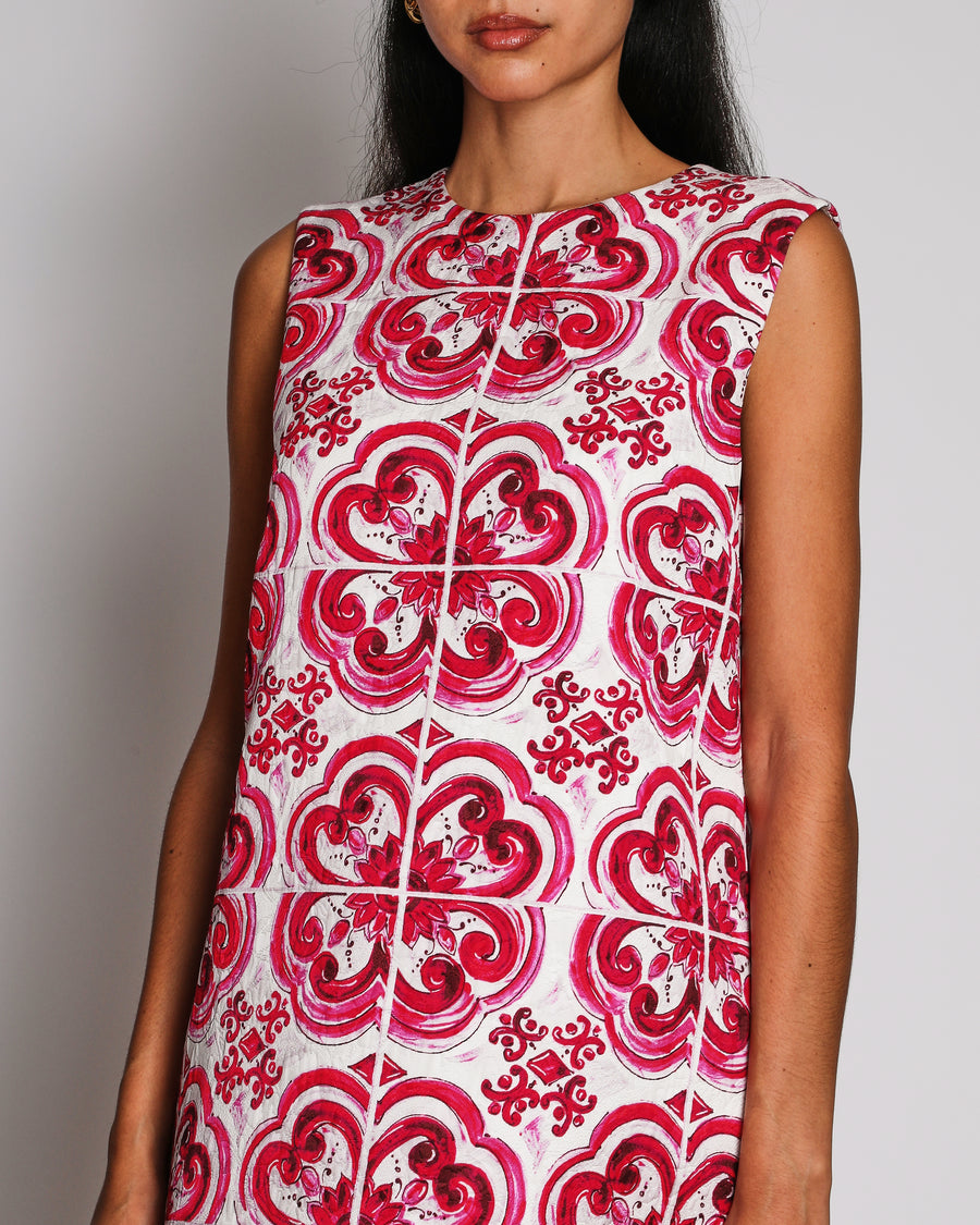 Dolce & Gabbana Pink Majolica-Print Sleeveless Mini Dress Size IT 44 (UK 12) RRP £1,260