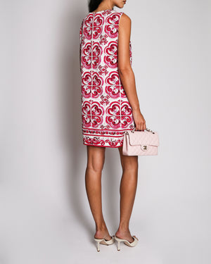 Dolce & Gabbana Pink Majolica-Print Sleeveless Mini Dress Size IT 44 (UK 12) RRP £1,260