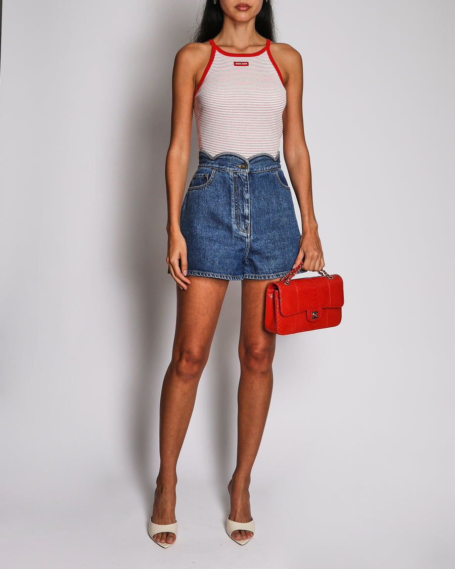 Valentino Blue Denim Shorts with Scalloped Hem Detail Size 27 (UK 8) RRP £790