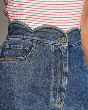 Valentino Blue Denim Shorts with Scalloped Hem Detail Size 27 (UK 8) RRP £790