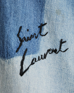 Saint Laurent Blue Denim Long Sleeve Shirt with Embroidered Logo Detail Size M (UK 10)
