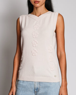 Chanel Fall 2022 Baby Pink Cashmere Vest with Knit Floral Details Size FR 38 (UK 10)