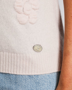 Chanel Fall 2022 Baby Pink Cashmere Vest with Knit Floral Details Size FR 38 (UK 10)