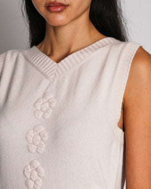 Chanel Fall 2022 Baby Pink Cashmere Vest with Knit Floral Details Size FR 38 (UK 10)