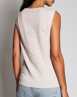 Chanel Fall 2022 Baby Pink Cashmere Vest with Knit Floral Details Size FR 38 (UK 10)