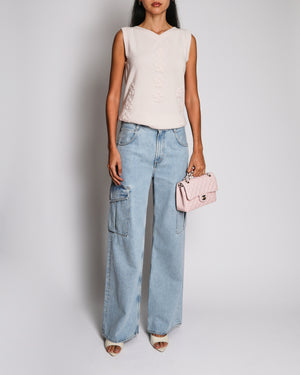Chanel Fall 2022 Baby Pink Cashmere Vest with Knit Floral Details Size FR 38 (UK 10)