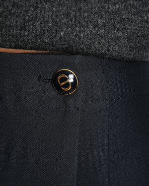 Christian Dior Navy Wool and Silk Blend Mini Skort with Black and Gold CD Logo Button Detail Size FR 40 (UK 12) RRP £1,600