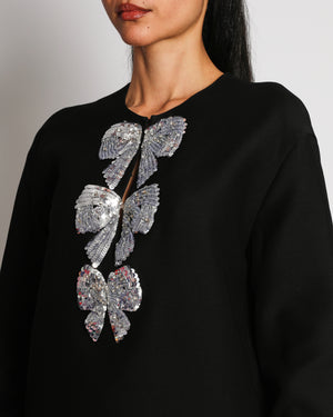 Valentino Black Long Sleeve Mini Dress with Silver Sequin Bow Details Size IT 42 (UK 10) RRP £2,970