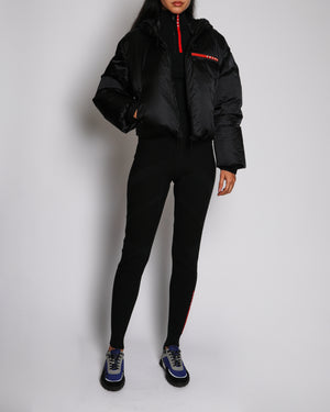 Prada Black Linea Rossa Puffer Coat With Red Prada Detail Size XS (UK 6)