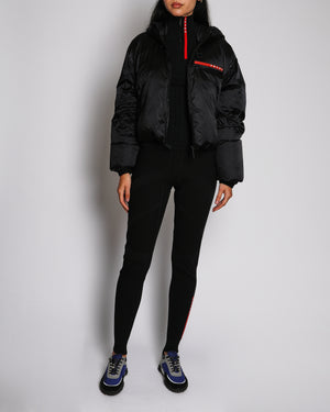 Prada Black Linea Rossa Puffer Coat With Red Prada Detail Size XS (UK 6)