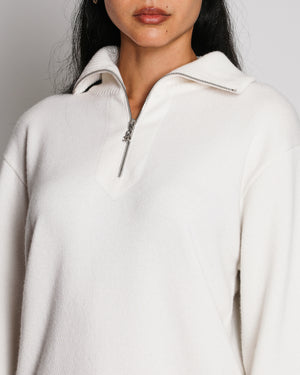 Chanel Cashmere Half-Zip Cream Pullover Jumper with White Trim Detail Size FR 36 (UK 8)