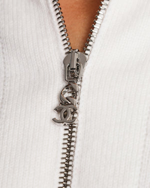 Chanel Cashmere Half-Zip Cream Pullover Jumper with White Trim Detail Size FR 36 (UK 8)