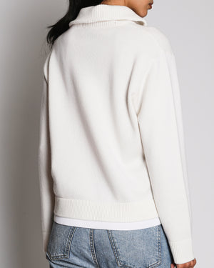 Chanel Cashmere Half-Zip Cream Pullover Jumper with White Trim Detail Size FR 36 (UK 8)