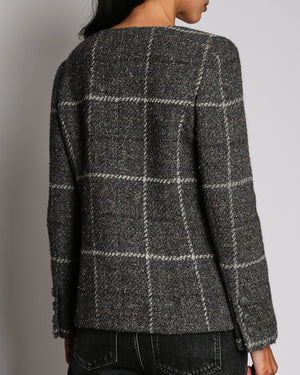 Chanel Grey A08 Wool Checked Jacket With Button Front Patch Pockets Size FR 40 (UK 12)