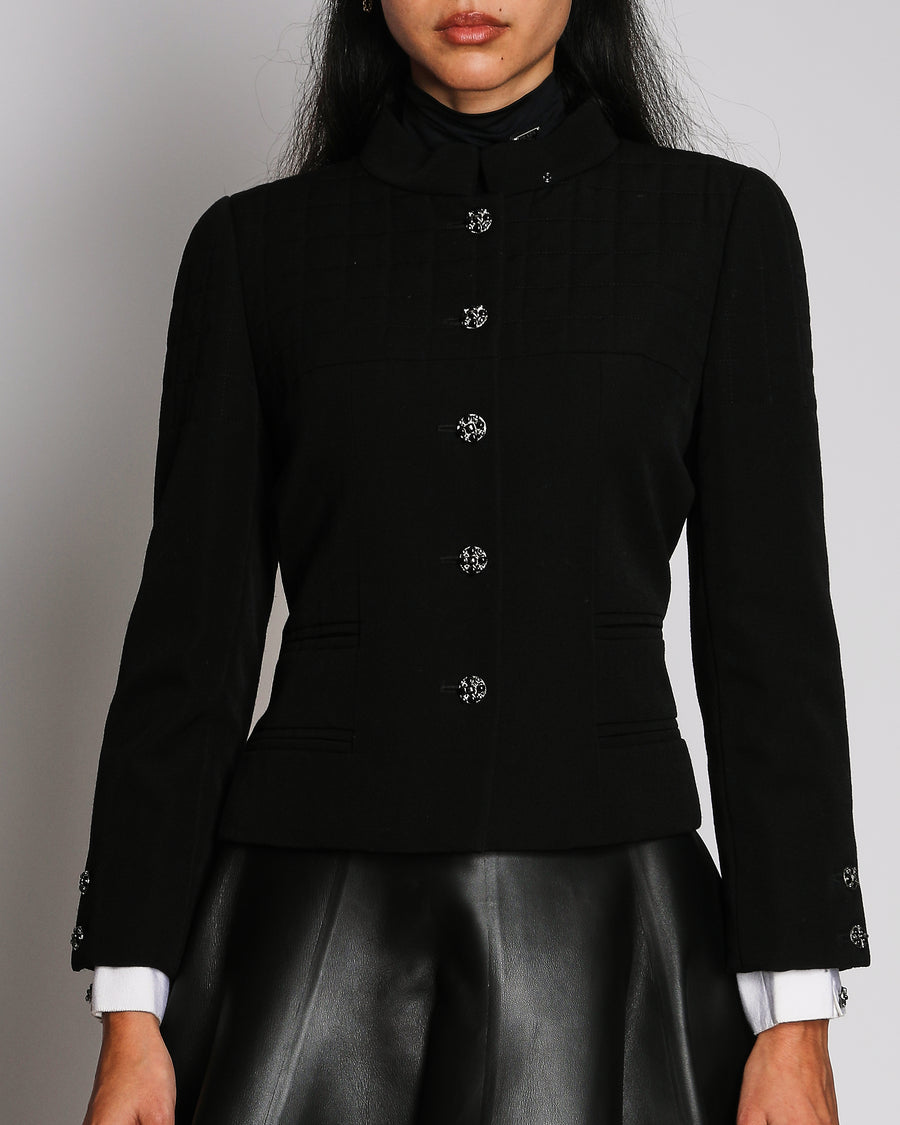 Chanel 06A Vintage Black Wool Quilted Jacket with Distinctive Stand Up Collar Size FR 40 (UK 12)