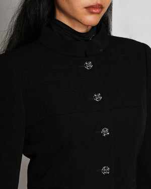 Chanel 06A Vintage Black Wool Quilted Jacket with Distinctive Stand Up Collar Size FR 40 (UK 12)