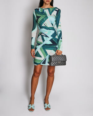 Emilio Pucci Green Printed Open Back Dress with Ruched Hip Detail Size FR 36 (UK 8)