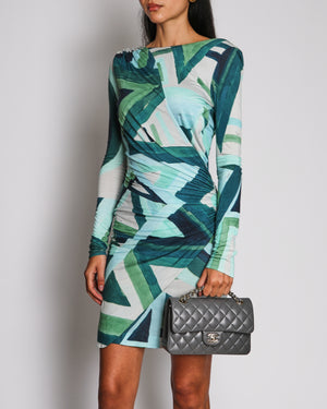 Emilio Pucci Green Printed Open Back Dress with Ruched Hip Detail Size FR 36 (UK 8)