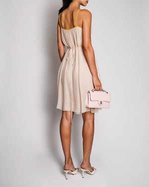 Bottega Veneta Pale Pink And Yellow Silk Lace Trim Midi Dress Size IT 40 (UK 8)